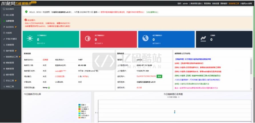 【修复版】最新亲测源码小旋风蜘蛛池站群X8.51无限制开心无域名授权破解版+自带30套模板插图 fAJBBn